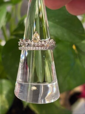 Yellow Pear Solitaire & CZ Crown Ring